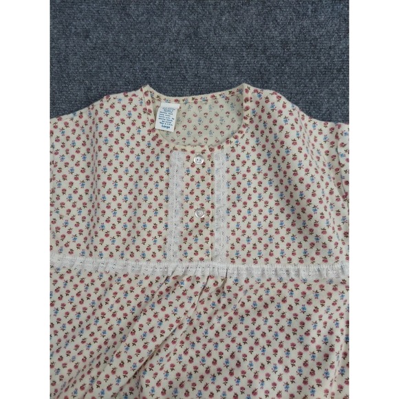 Vtg Flannel Nightgown Large Beige Pink Floral Long Lace USA Made Cottagecore - Picture 9 of 11